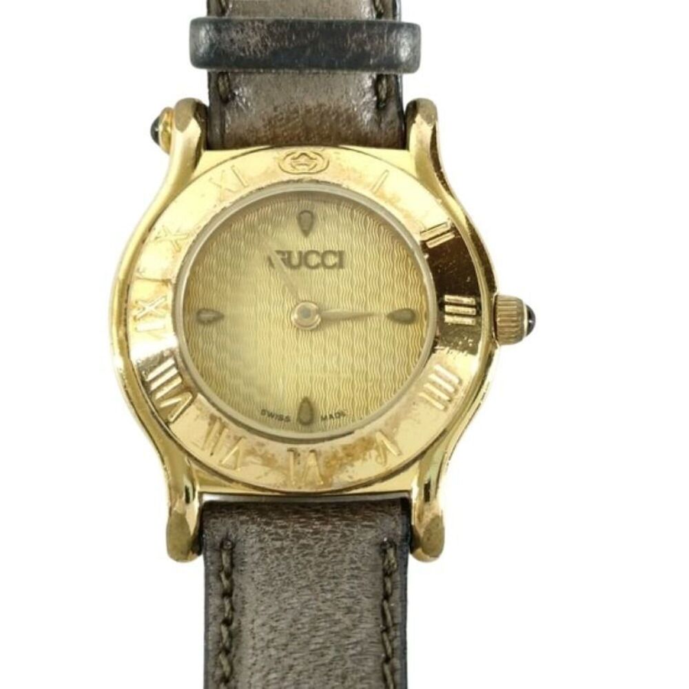 GUCCI watch 6500L gold brown stainless steel leather women's